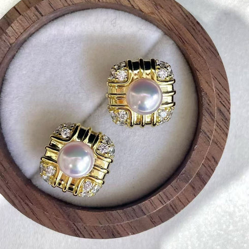 Akoya Pearl Square Stud Earrings – Modern Chic & Vintage-Inspired